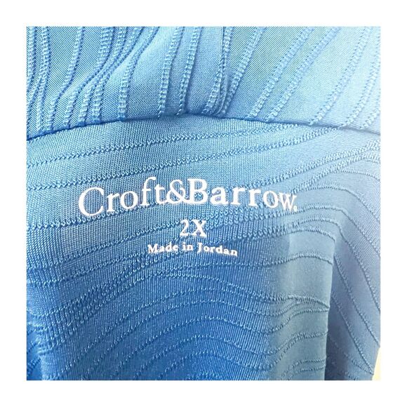 Croft & Barrow Blue Embroidered Wavy Design Cardigan Size 2X Lapel Collar - Picture 10 of 13